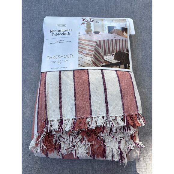 New Threshold Rectangular Striped Tablecloth 60” X 104” Autumn Thanksgiving 8-10 - Picture 2 of 5